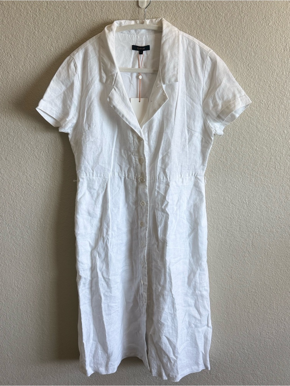 NWT Quince 100% European Linen Button Front Midi Dress White Casual A-Line - Picture 3 of 9